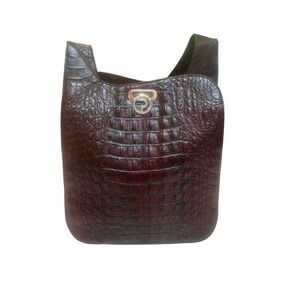 Vintage‎ Pibra Italian Leather Shoulder Bag Brown Alligator Crocodile Embossed.